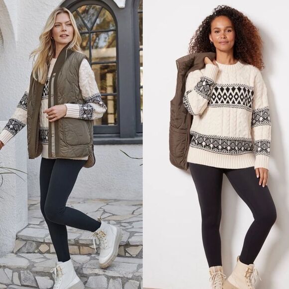 NWT evereve line + dot faire isle sweater geo black white pattern - Picture 1 of 9